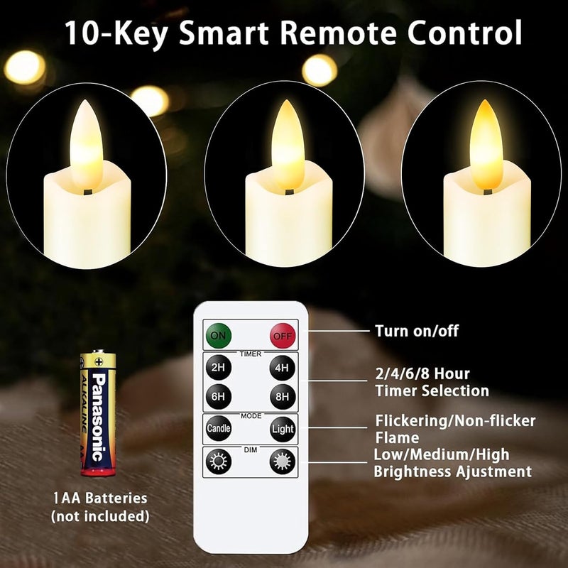 KSWING Upgraded Real Wax Short LED Flameless Taper Candles with Remote, 6 PCS White Candlesticks Battery Operated 3D Flickering - 6" Realistic Fake Candle Sticks for Home/Wedding/Fireplace Xmas Decor - Image 3